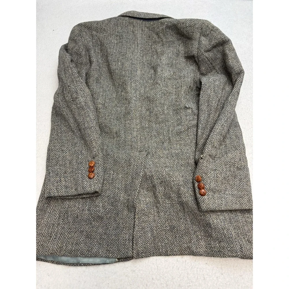 Harris Tweed Blazer Mens 36 Gray Herringbone Wool Sport Coat Jacket USA